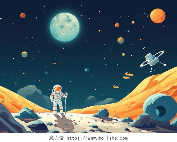 航天月球空间站航天员卡通